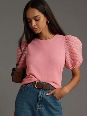 NWT Anthro Maeve Pink Puff Sleeve Top, L